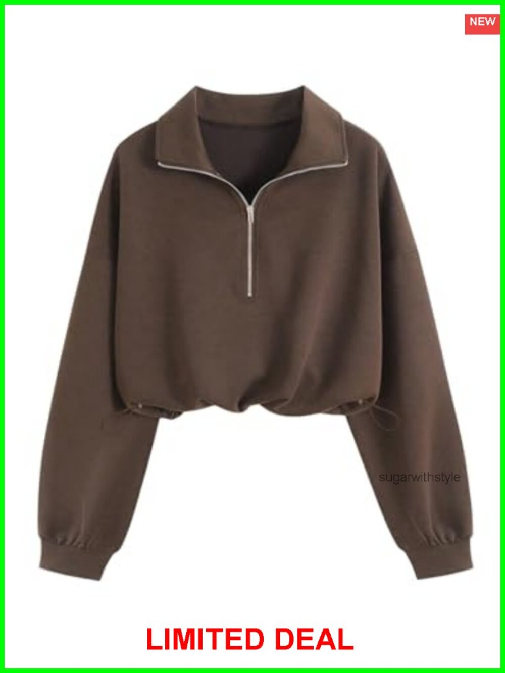 Plus Size Cropped Sweatshirt Half Zip Pullover Drawstring Long Sleeve